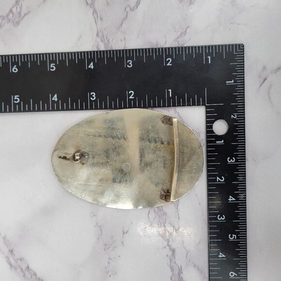 Vintage Belt Buckle Mexico Iridescent Abalone Shell Accent Silver Toned main image 9